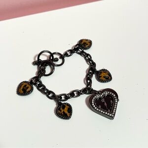 Vintage Y2K mcbling animal print leopard cheetah heart charm bracelet watch